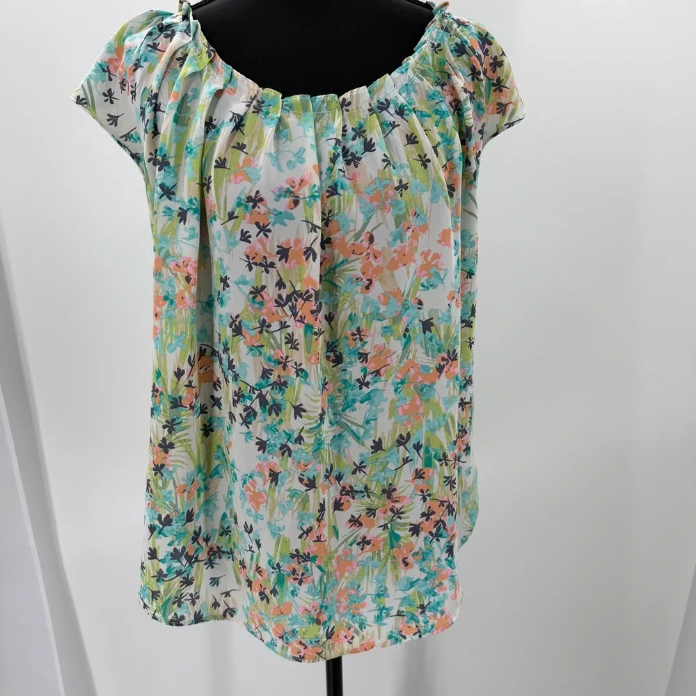LC Lauren Conrad Women's M Floral Blouse Peasant Top Tie Back Boho Cottagecore